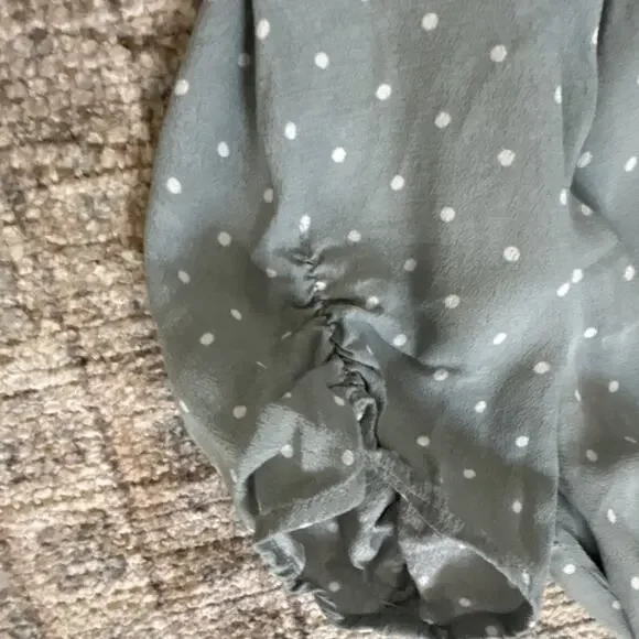 Sage Green Polka Dot Midi Dress Puff Sleeve Romantic Cottagecore Coquet - 6 - Picture 5 of 8